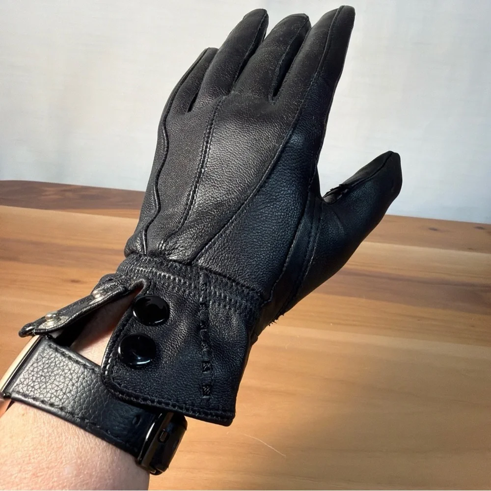 Women’s Lot (2) Gloves 100% Genuine Leather Lined Black‎ Unlink Red Sz 7 Driving